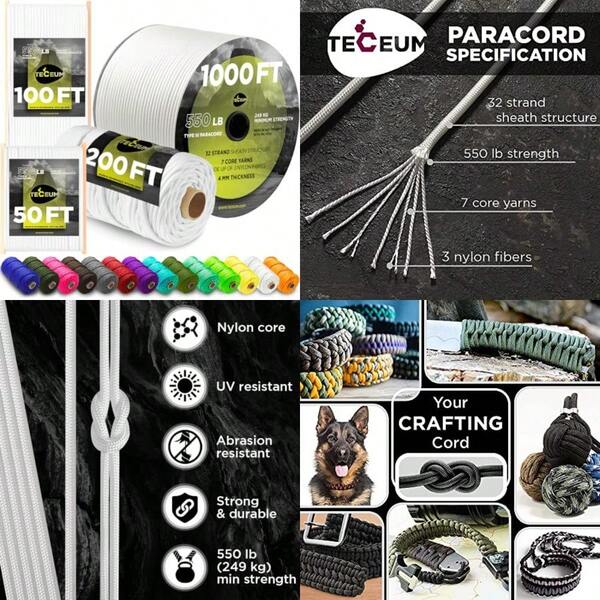 5/32" Paracord Rope 0 0/// Tactical Parachute Cord 4mm 45+ Colors Nylon String For Survival And Camping Gear Stripe Cord For Survival Utility Rope