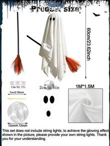 Halloween Decoration Outdoor/Indoor, Ghost Hanging On Broom, Suitable For Trees, Porch, Yard, Patio, Indoor, Garden, Farmhouse (String Lights Not Included) - Ghost - View 3