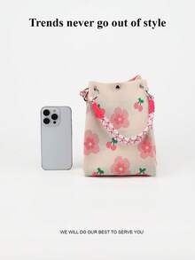 1 buah Tas Tote Rajut Motif Bunga Kartun Kapasitas Besar Ringan, Cocok untuk Perjalanan, Sekolah, Bepergian, Portabel, Cocok Dipadukan dengan Pakaian, Sepanjang Musim - MultiWarna - View 5