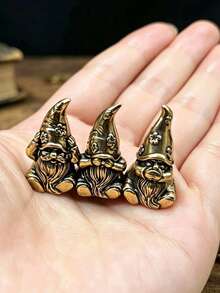 Vintage Distressed Brass Three Wise Monkeys Gnome Figurine, See No Evil Hear No Evil Speak No Evil Creative Desktop Copper Decor, Mini Fairy Tale Dwarf Statue, Study Tea Table Office Desk Collectible, Bedroom Bookshelf Coffee Shop Gift, Carved Pointed Hat Long Beard Design, Versatile Retro Miniature Desktop Landscape Decoration - 1PC - View 9
