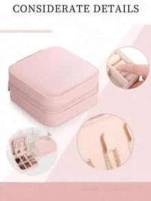 1pc Mini Jewelry Storage Box, Display Box, Travel Zipper Box, Simple Portable Home Decor Gift For Women, Suitable For Organizing Earrings, Necklaces, Rings And Other Jewelry, Compact And Portable, Ideal Gift For Valentine's Day, Christmas, Halloween And New Year - Jewelry Box - View 7