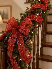 Christmas Sequin Mesh Ribbon Set, Silver Red Gold Holiday Decorative Shaped Ribbon, Glitter Hollow Woven Wide Ribbon, Suitable For Christmas Tree Wrapping, Wreath Bows, Gift Packaging, Fireplace Garland, Stair Railing, Door Frame Window Display And Holiday Table Decor - Christmas Ribbon - View 5