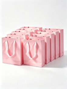 10pcs/5pcs/1pc Blank Paper Gift Bags With Velvet Rope Handles, Reusable Matte Paper Shopping Tote Bags, Suitable For Weddings, Birthday Parties, Boutique Retail Packaging, Black, White, Pink - Pink - View 2