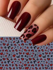2 Peças Adesivos de Unha 3D Coração Vermelho Estampa de Leopardo, Padrão de Coração com Manchas de Leopardo Preto, Decalques de Unha Autoadesivos, Decoração de Arte de Unha Gótica Doce Selvagem Y2K Legal, Adequado para Suprimentos de Unha DIY de Outono - Multicolorido - Visão 1