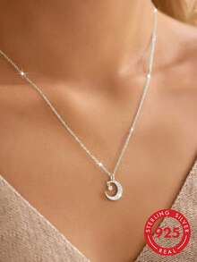 1pc S925 Sterling Silver Luxury Cool-Tone Full Rhinestone Crescent Moon & 8-Point Star Pendant Necklace, Dreamy Romantic Elegant Niche Exquisite Personalized Neck Accessory For Women, Suitable For Date, Vacation Or Daily Wear, Holiday Fashion Gift - Stars and Moon - View 7