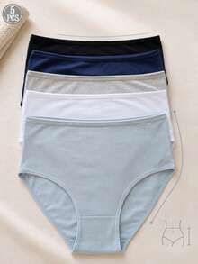 5 Packs Women High Waist Cotton Briefs, Soft Breathable Solid Color Panties, Stretch Sweat-Wicking Comfort Basic Ladies Underwear For Daily Use - Multicolor - View 8