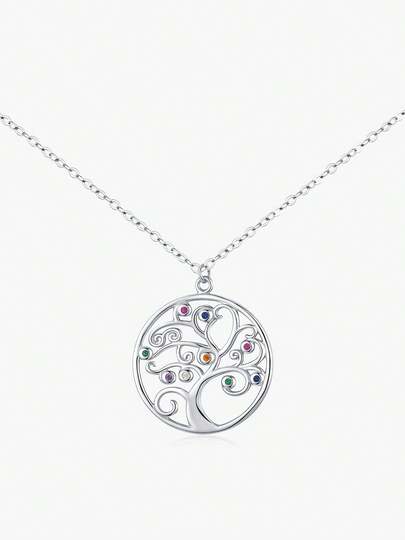 MODIAN 925 Sterling Silver Sparkling Zirconia Retro Tree Pattern Round Pendant Necklaces For Women Fine Jewelry