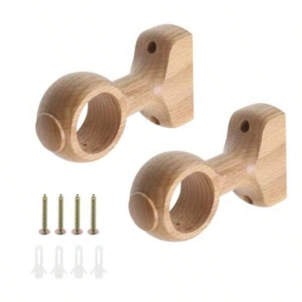 2Pcs Wood Curtain Rod Brackets Curtain Rod Holders