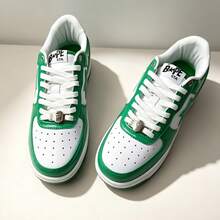 A BATHING APE Bape Casual Sneakers, Contrast Color Star Logo Glossy Leisure Shoes - White and green - View 8
