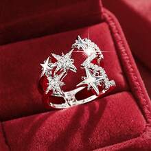 1 pieza Anillo ajustable abierto con diseño en forma de estrella y circonita cúbica incrustada para mujeres - Multicolor - Ver 1