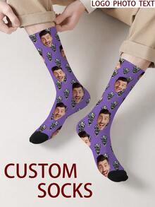 1 Pair Customized Face Pattern Socks, Personalized Photo Socks, Custom Printed Socks, Funny Face Socks, Custom Pattern Socks, Print Any Face Pattern On Socks, Anniversary Gift, Valentine's Day Gift, Unique Birthday Gift, Personalized Collectible - Multicolor - View 6