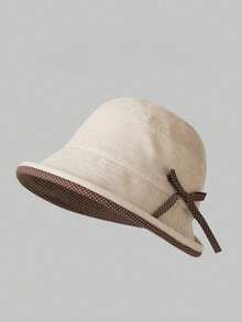 1pc Women's Polka Dot Trim Bow Bucket Hat, Vintage Casual Summer Sun Hat, Lightweight Breathable Travel Hat, Suitable For Outdoor, Vacation, Daily Wear - A - View 5