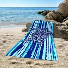 1pc Blue Sea Turtle Microfiber Beach Towel, Soft Absorbent Lightweight Towel, Suitable For Adults And Teens, Perfect For Beach, Travel And Swimming Beach Blanket - Multicolor - View 7