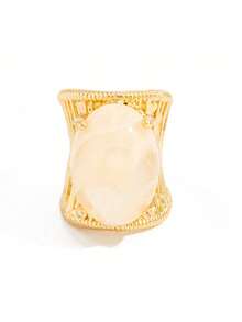 1pc Vintage Faux Gemstone Wide Band Ring, Heavy Luxury Embossed Resin Striped Ring - Gold Ring - View 8