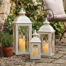 Set Of 3 Decorative Candle Lantern 19''&13"&10" H Vintage Metal Candle Holder With Tempered Glass Perfect For Garden Yard Patio Wedding Parties Events Indoors NOT Including Candles - 白色 - 查看 4
