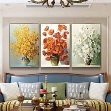 3pcs Unframed Abstract Floral Oil Painting Wall Art, Wallpaper, Canvas Painting For Living Room Porch Home Decoration - Cartoon - View 4