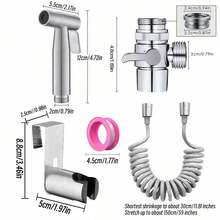 304 Stainless Steel Handheld Bidet Sprayer Set|59'' Retractable Spring Hose + 3-Way Diverter Valve|Universal Faucet Adapter For Women's Hygiene & Toilet Cleaning ﻿ ﻿ - A - View 8