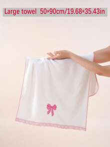Cute Soft Absorbent Embroidered Bow Towels Set Decorative For Bathroom Home Hotels Bridal Shower Wedding Holiday Kitchen Decor Gift (Bow Pink, 3 Packs ) - Pink - View 4