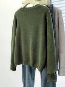 Autumn/Winter New Casual Knit Cardigan Women, Loose Fit Flattering Daily Commute Versatile Elegant Sweater Top - Green - View 4