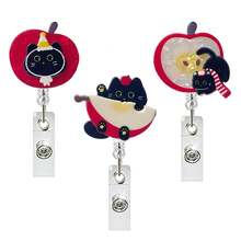 1pc Red Apple & Black Cat Acrylic Retractable Badge Reel, Rotating ID Holder For Doctor & Nurse - Multicolor - View 6