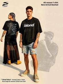 230g gewaschenes, doppelseitig bedrucktes Kurzarm-Shirt, Rundhals, lockerer Schnitt, lässiges T-Shirt, weiches, leichtes, vielseitiges Basic-Top für den Alltag - Schwarz - Übersicht 5