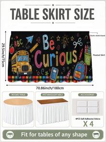 1pc Blackboard Back To School Polyester Table Skirt, Fun Educational Rectangular Table Decor With Letter Title, Yellow School Bus, Backpack And Ruler Print, Suitable For Classroom Decor, Room Decor, Home Decor, Bedroom Decor And Party Supplies - Multicolor - View 11