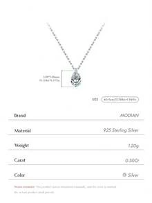 MODIAN Water Drop Moissanite Necklace 925 Sterling Silver Simple Link Chain Fashion Pendant Necklace For Women Fine Jewelry - Silver - View 4