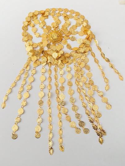 Herseygold قطعة واحدة من إكسسوار الرأس المعدني للعروس التركية الكردية مع شرابات وعملات معدنية، سلسلة إكسسوار شعر نسائي لحفلات الزفاف والمهرجانات العربية في الشرق الأوسط