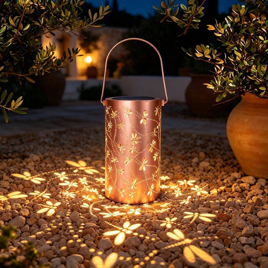 Outdoor Solar Garden Decorative Lantern, Hollow Dragonfly Pattern Table Lamp, Romantic Dragonfly Projection Light, Suitable For Yard Lawn Path Outdoor Table Balcony Decoration Atmosphere Light - Dragonfly Lantern - View 1