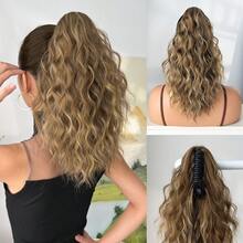 HEYPINK Ekstensi Rambut Ekor Kuda Sintetis Keriting Panjang Sedang 18 Inci Tahan Panas, Warna Cokelat Tua Emas, Gradien Cokelat Muda Merah Anggur Hitam, Cocok untuk Pesta Wanita dan Penggunaan Sehari-hari, Aksesori Rambut Ekor Kuda Gaya Cakar - Hitam Coklat - View 17