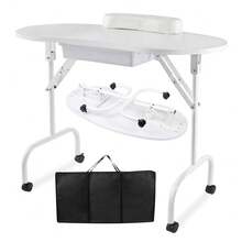 Folding Manicure Table With Wheels And Bag  White Tabletop, Metal MDF, Portable Carrying Bag, Easy Assembly For Mobile Beauticians - White - View 2