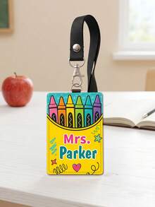 1pc Custom Personalized Teacher Badge Holder, Leather ID Card Holder With Custom Name, School Staff Badge Holder, Teacher Gift - Multicolor - View 9