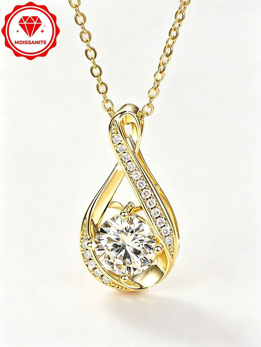 HALPIO 1pc Sparkling Moissanite Infinity Symbol Necklace, 8mm Main Stone & 1.2mm Accent Stones, Elegant Infinity Style Design, Women's Personalized Jewelry