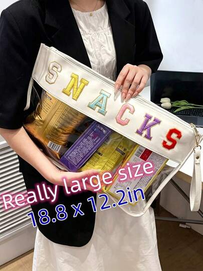 Transparent Thread Embroidery Alphabet Storage Bag For Women, Wrist Bag For Snacks, Wet And Dry Separation Pouch, Large Size