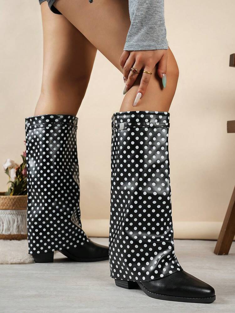 Sepatu Bot Wanita Ujung Persegi Sol Tebal Modis Warna Hitam, Sepatu Bot Pergelangan Kaki Hangat & Nyaman, Sepatu Bot Setinggi Lutut Bertumit Tinggi Empuk Musim Gugur/Dingin, Sepatu Bot Panjang Wanita Hak Tebal Sol Tebal Ujung Persegi Ringan Nyaman untuk Pesta - Hitam - View 3