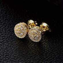 Full Rhinestone Burst Round Stud Earrings, Lightweight Luxury, High-End Fashion, Multi-Functional, Men's Earrings - Multicolor - View 3