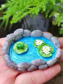 1pc Fantasy World Resin Animal Figurine Set, Modern 3D Mini Pond With Duck, Frog And Turtle, Fairy Garden Decor, Suitable For Yard Garden Decoration, Micro Landscape Decoration, Fish Tank Pond Decoration - Multiple Styles - View 3