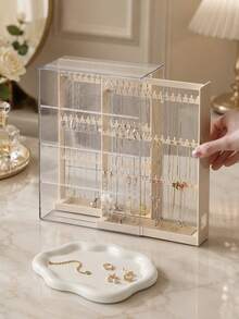 1/2pcs Jewelry Storage Rack Necklace Holder, Pull-Out Necklace And Earring Rack With Cloud Tray, Earring Display Stand, Jewelry Storage Box, Pull-Out Jewelry Organizer With Lid For Rings, Watches And Small Accessories - Multicolor - View 2