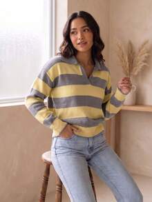 Women Sweaters - 灰/黃 - 查看 5