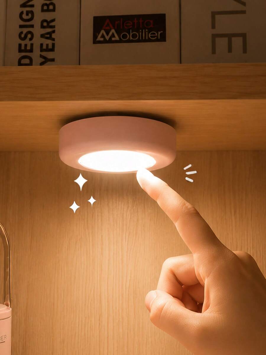 1pc Children's Bedside Lamp, Soft Night Light For Baby Room, Warm, White/Warm Light, Round 3-LED Touch Sensor Lamp For Home/Dorm, Battery Powered Night Light - Multicolor - View 1
