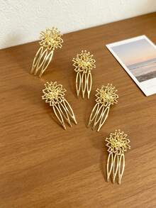 1/2/5 piezas Peine lateral de diente de león dorado, accesorio para el cabello de novia para boda, peinado de dama de honor, fiesta & vacaciones - Multicolor - Ver 2