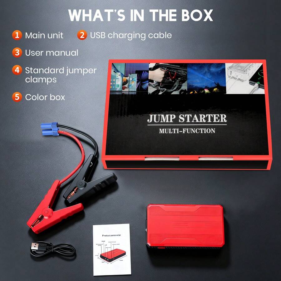 12V 500A/800A Peak Car Jump Starter & Power Bank Combo, 6400mAh Capacity, 3-Mode LED Light, USB & Type-C Fast Charging, 9-Layer Circuit Protection, Anti-Reverse Polarity Clamps, EVA Protective Case, Compact Smartphone-Sized Design, Reliable In -20℃ - A-red - View 1