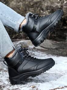 Milikuyou 2026 Winter New Men's Shoes, Must-Buy For Cold Weather, Fashionable Men's Outdoor Hiking Shoes, Casual Snow Sports Shoes, Versatile And Comfortable, Thermal Lined Outdoor Hiking Boots, Snow Boots, Warm Feet, Perfect Gift For Elders! (Asymmetric Pattern) - Black - View 6