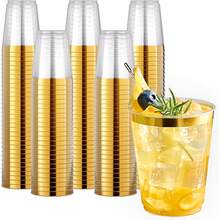 20PCS Gold Plastic Glass Cups, Portable Minimalist Style Water Cups, Striped Glass Cups, Reusable High-Quality Coffee And Juice Cups, Multi-Functional Beverage Containers, Perfect For Home, Office, Parties And Various Occasions, Suitable For Coffee, Tea, Whiskey, Milk, Iced Americano And Latte - Gold - View 1
