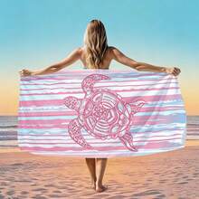 1pc Striped Pink Turtle Microfiber Beach Towel, Soft Absorbent Lightweight Towel, Suitable For Adults And Teens, Perfect For Beach, Travel And Swimming Beach Blanket - Multicolor - View 7