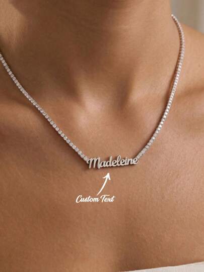 1pc Customized Name Necklace, Personalized Cubic Zirconia Necklace, Anniversary Wedding Gift Jewelry, Gold Name Necklace, Wedding, Party, Party Favor, Gift For Her, Anniversary Gift, Birthday Gift