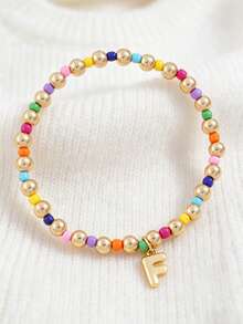1 Buah Gelang Huruf Manik-Manik Kecil untuk Anak Perempuan, Gelang Elastis dengan Liontin Huruf Awal Tunggal A-Z Kustom, Gelang Manik-Manik Buatan Tangan Berwarna-warni Gaya Boho yang Dapat Ditumpuk, Aksesori Harian - MultiWarna - View 12