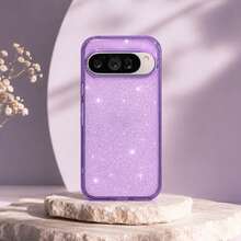 透明紫色亮片保護殼 TPU軟邊 + PC硬背板 保護套 星空閃亮材質 相容 Pixel 10 Pro XL 10Pro 10A 9Pro 9A 8Pro 8A 手機保護殼 適合女性 - 透紫 - 查看 3