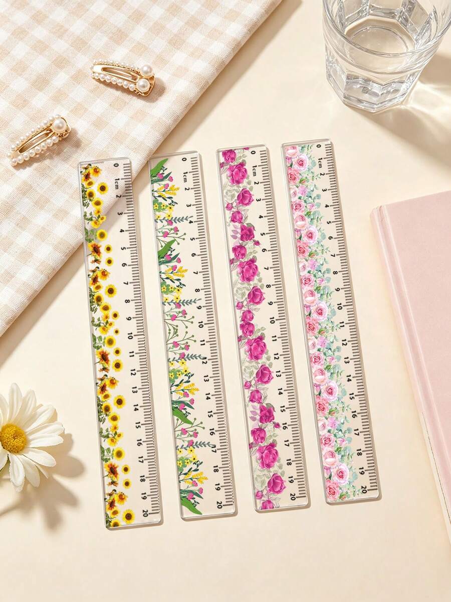 Ins Style Fresh Floral Acrylic Ruler 20cm, Girly Rose Sunflower Scale Ruler, Student Stationery Drawing Measurement Ruler, Highly Attractive Artistic Floral Ruler, Transparent Precise Scale Learning Stationery, Planner Drawing Daily Homework Measurement Tool, Durable Smooth No Scratching Paper, Primary And Secondary School Students Daily Writing Drawing Dedicated Ruler, Gentle Healing Pastoral Style Learning Supplies, Back To School Season Gift, School Stationery Gift - A - View 1