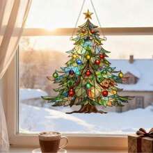 5/1 Peça Enfeite de Natal Árvore de Natal Captador de Sol Acrílico, Captadores de Sol de Árvore de Natal Penduráveis para Janela, Presentes Personalizados de Feriado para Mulheres, Presentes para Amizade (Árvore de Natal) - A - Visão 2